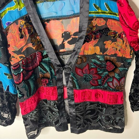 Chicos crushed velvet bohemian burn out patchwork cardigan jacket medium Silk - Picture 3 of 7